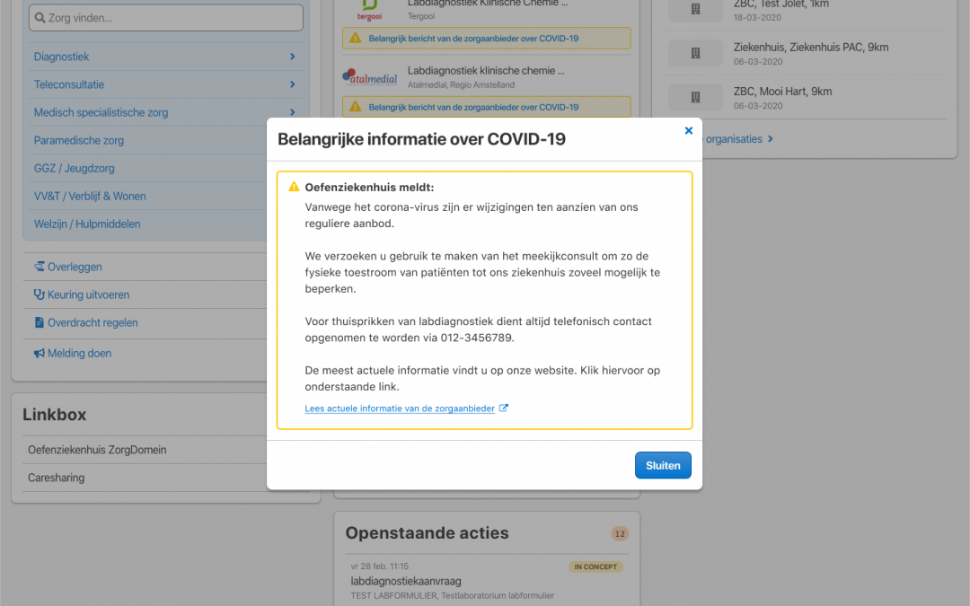 Actueel calamiteiten melding van zorginstellingen bericht voor verwijzers